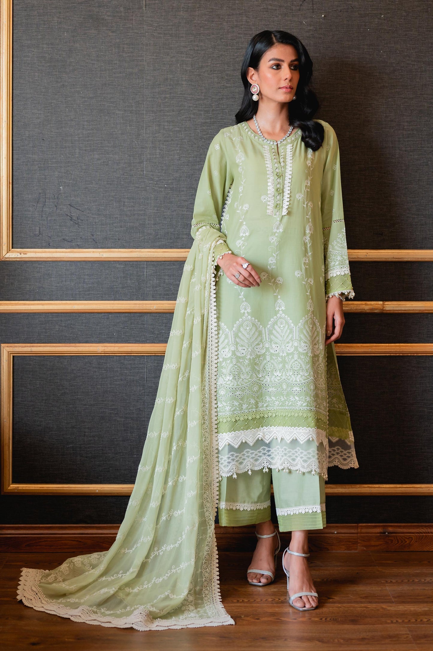Unstitched 3 Piece Chikankari Lawn Suit