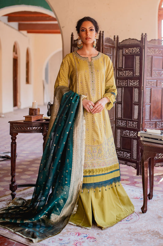 Unstitched 3 Piece Dyed Maysuri Jacquard Suit