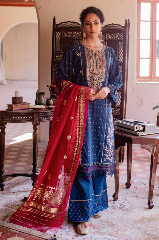 Unstitched 3 Piece Dyed Maysuri Jacquard Suit