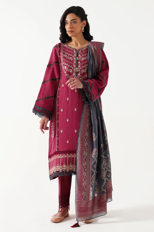 Unstitched 3 Piece Dyed Satin Jacquard Suit