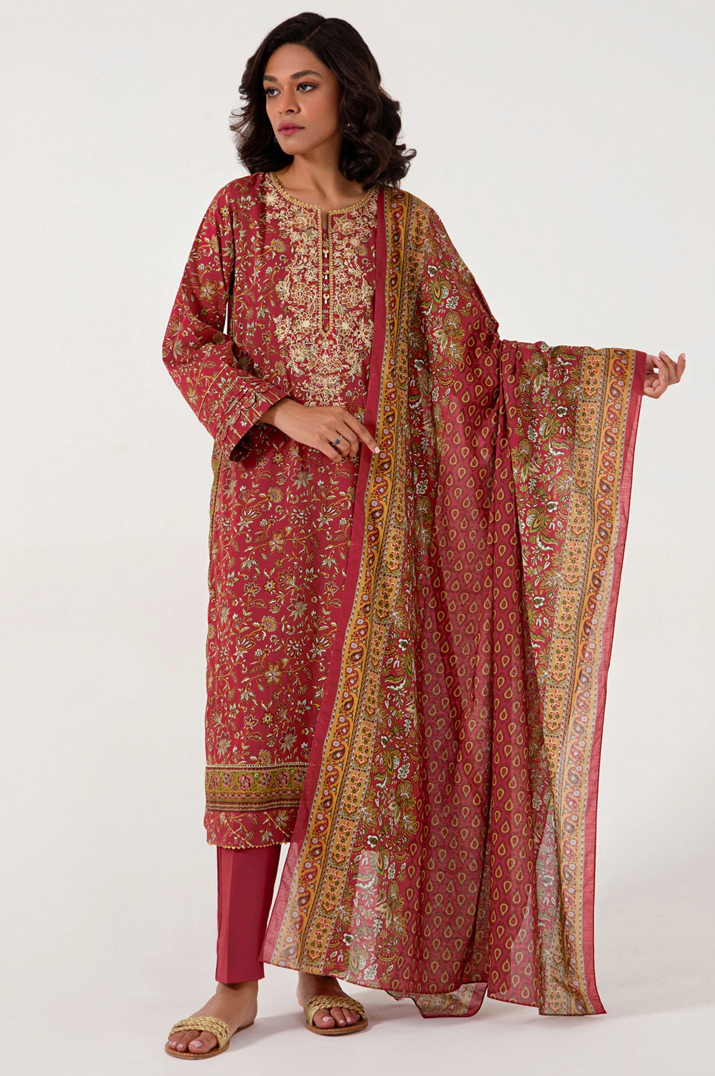 Stitched 3 Piece Embroidered Lawn Suit