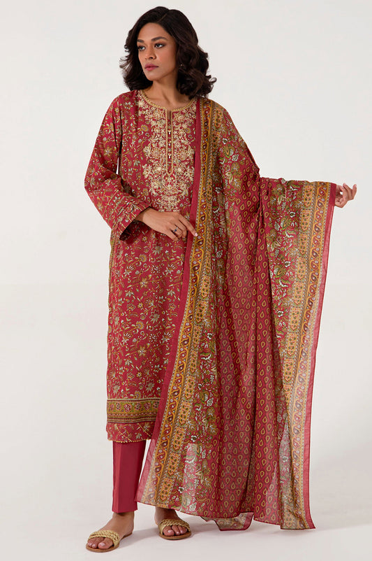 Stitched 3 Piece Embroidered Lawn Suit