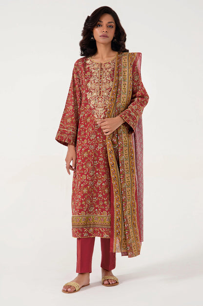 Stitched 3 Piece Embroidered Lawn Suit