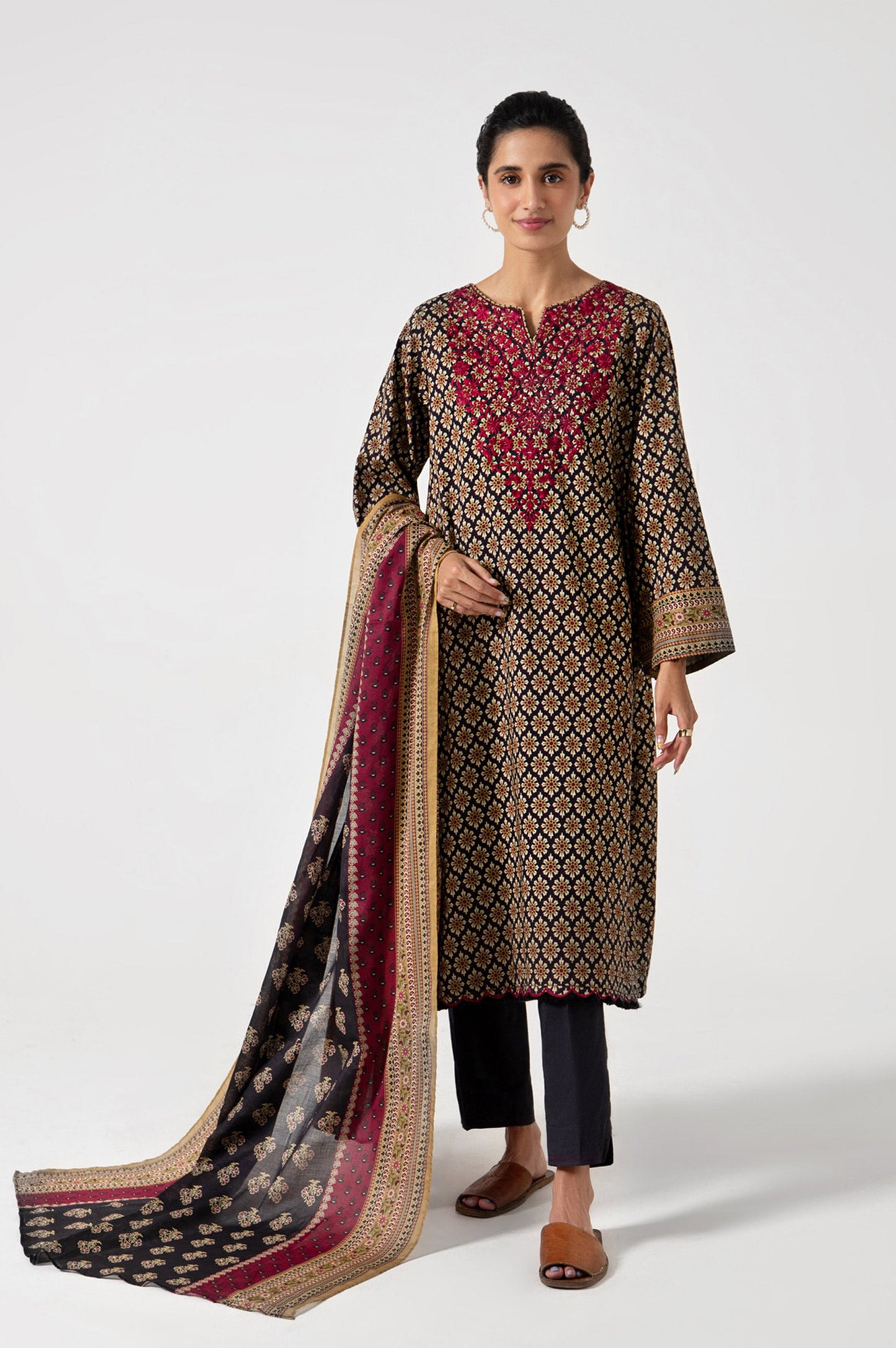 Stitched 3 Piece Embroidered Lawn Suit