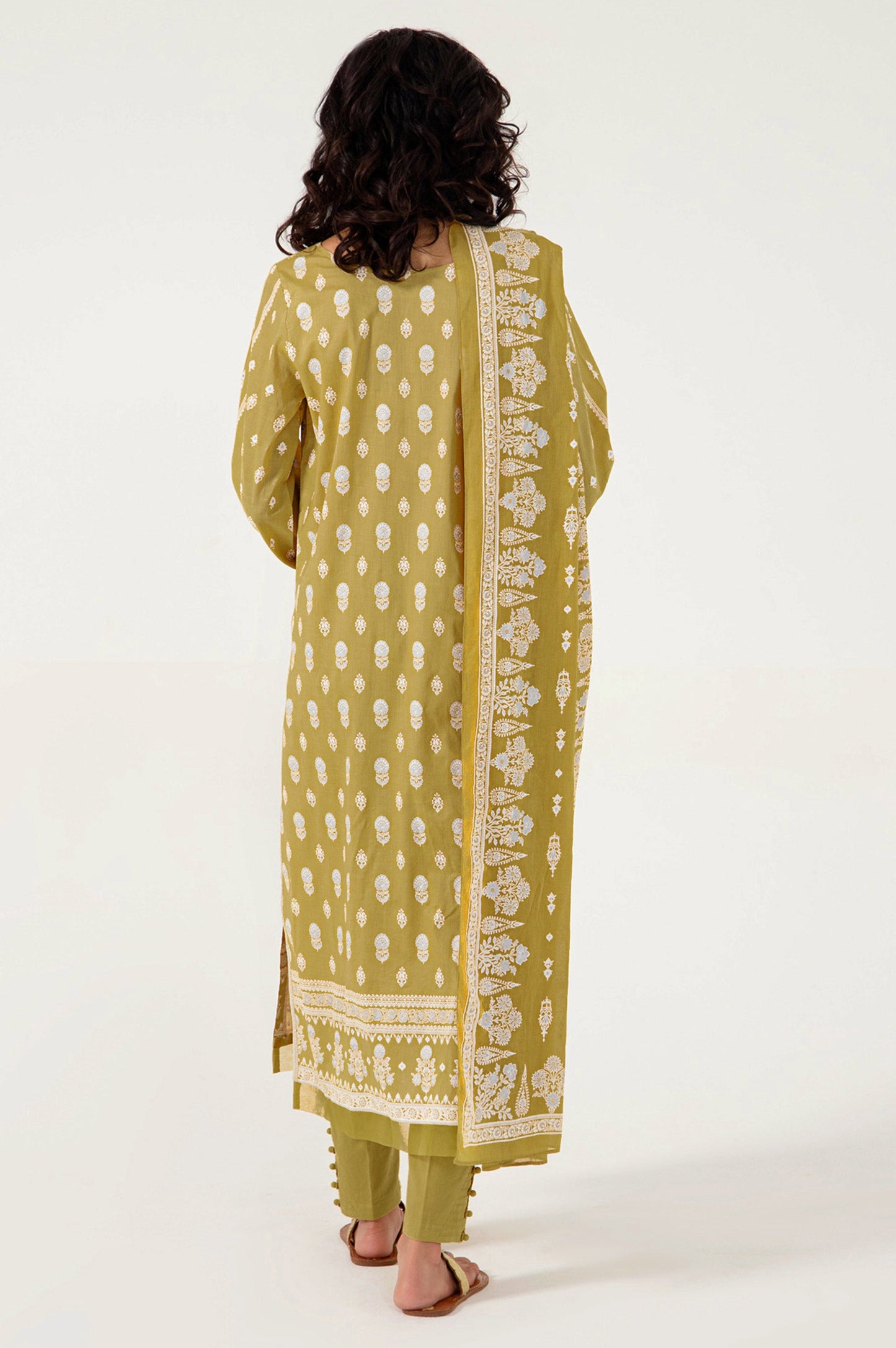 Stitched 3 Piece Gold & Colored Paste Lawn Suit