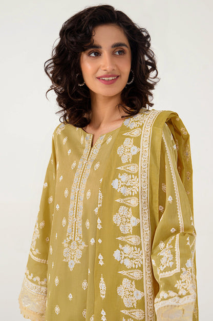 Stitched 3 Piece Gold & Colored Paste Lawn Suit
