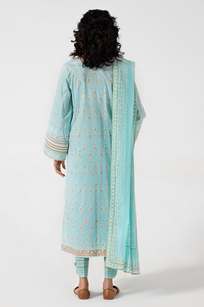 Stitched 3 Piece Gold & Colored Paste Lawn Suit