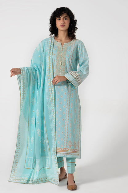 Stitched 3 Piece Gold & Colored Paste Lawn Suit