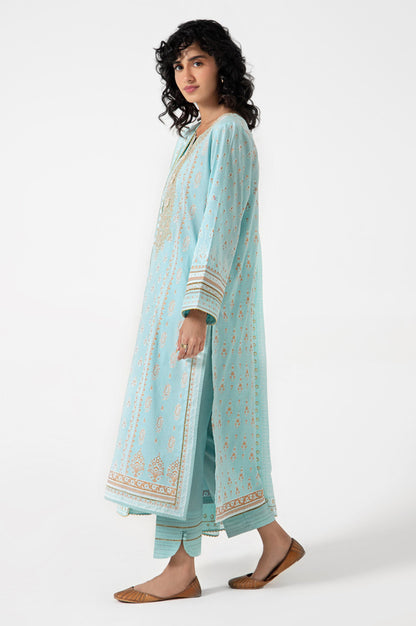 Stitched 3 Piece Gold & Colored Paste Lawn Suit