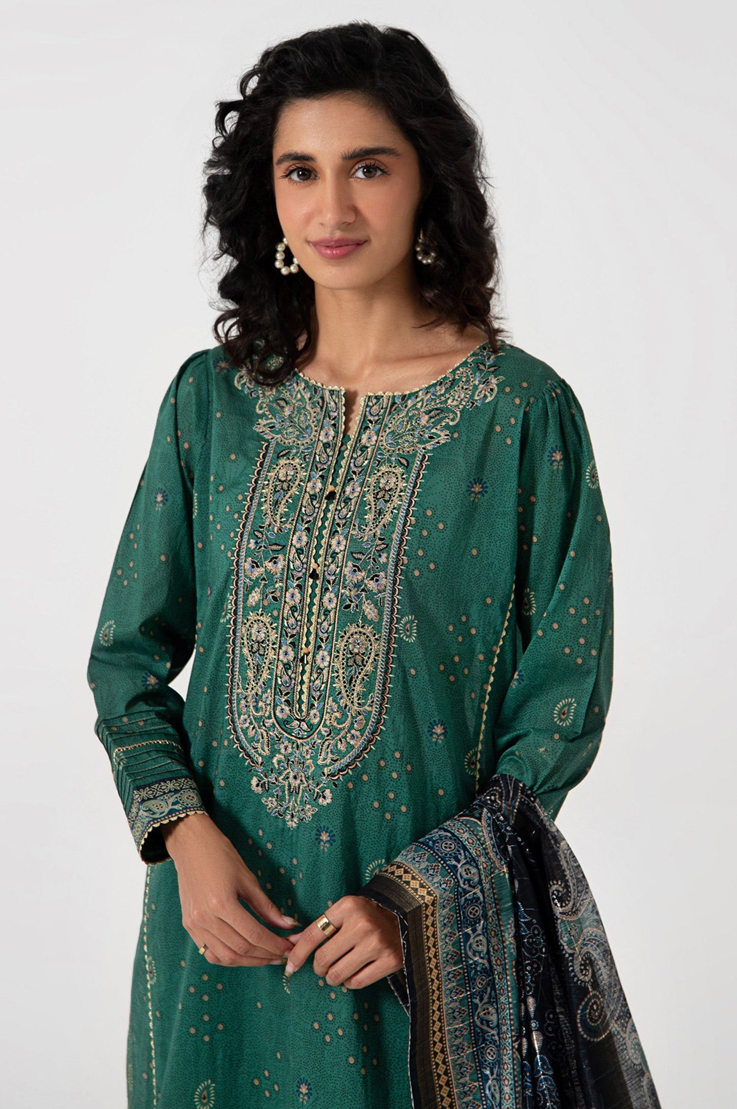 Stitched 3 Piece Embroidered Lawn with Checkered Lurex Suit