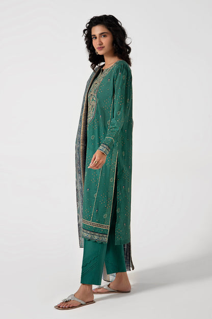 Stitched 3 Piece Embroidered Lawn with Checkered Lurex Suit