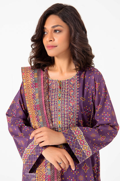 Stitched 3 Piece Embroidered Lawn with Sequins Zari Stripes Suit