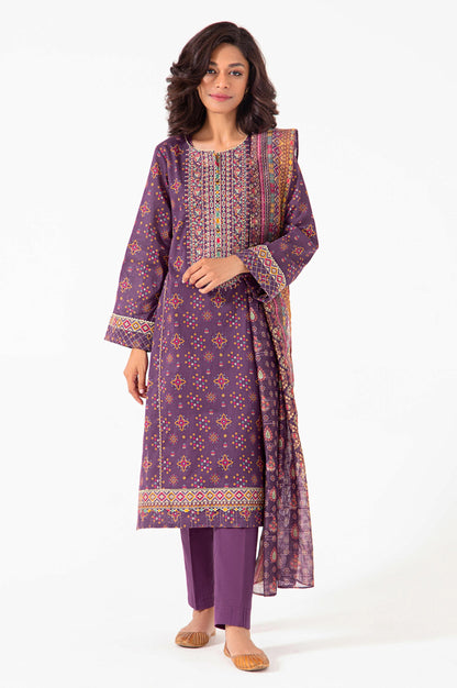 Stitched 3 Piece Embroidered Lawn with Sequins Zari Stripes Suit