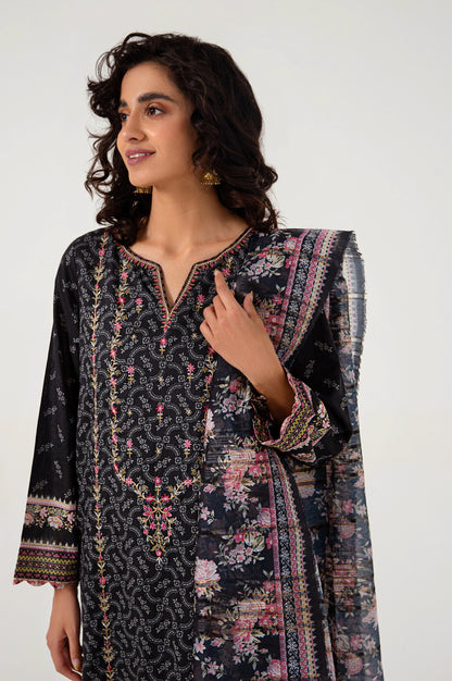 Stitched 3 Piece Embroidered Lawn with Zari Stripes Suit