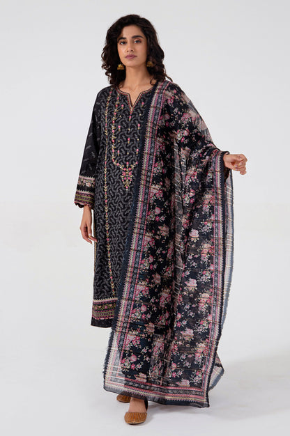 Stitched 3 Piece Embroidered Lawn with Zari Stripes Suit