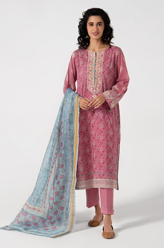 Stitched 3 Piece Embroidered Lawn with Zari Stripes Suit