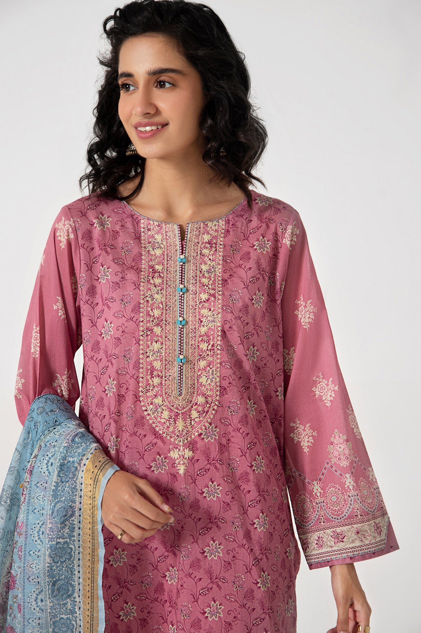 Stitched 3 Piece Embroidered Lawn with Zari Stripes Suit