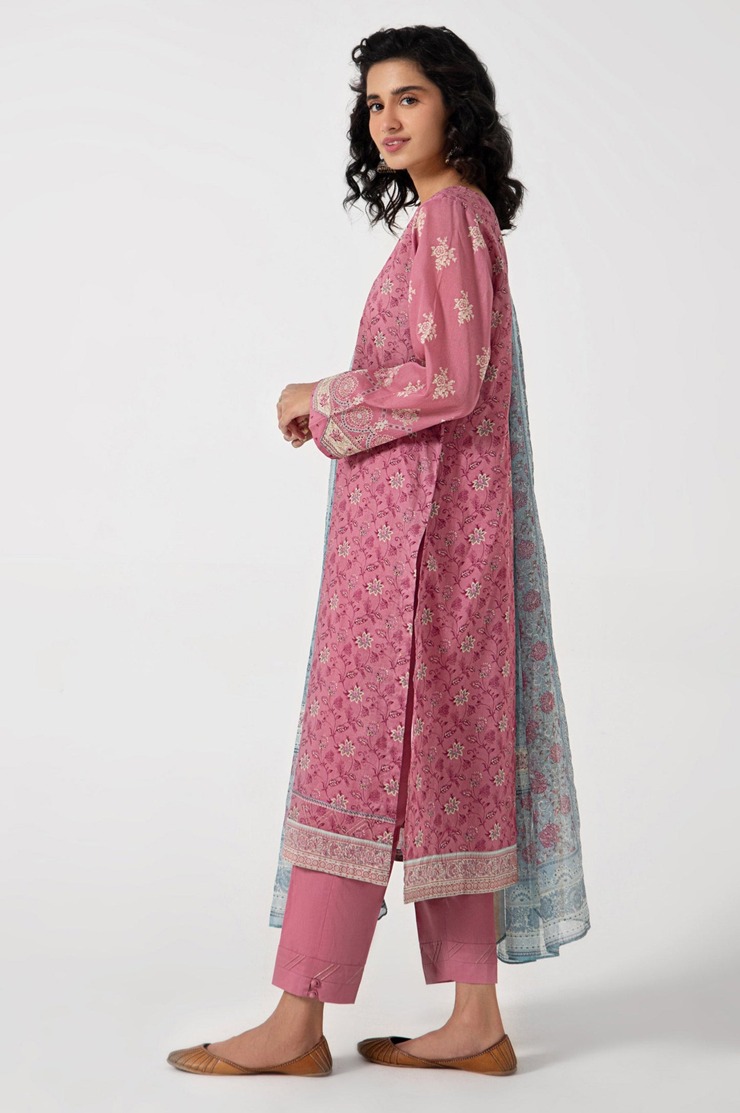 Stitched 3 Piece Embroidered Lawn with Zari Stripes Suit