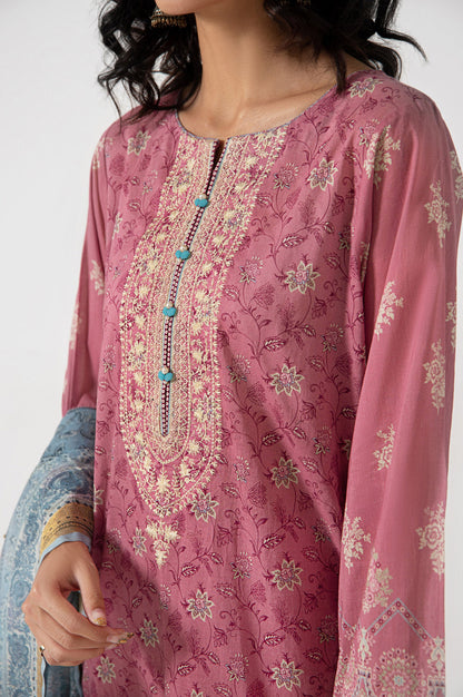 Stitched 3 Piece Embroidered Lawn with Zari Stripes Suit