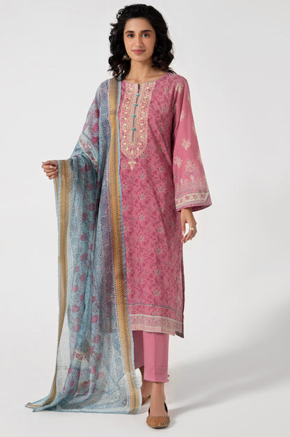 Stitched 3 Piece Embroidered Lawn with Zari Stripes Suit