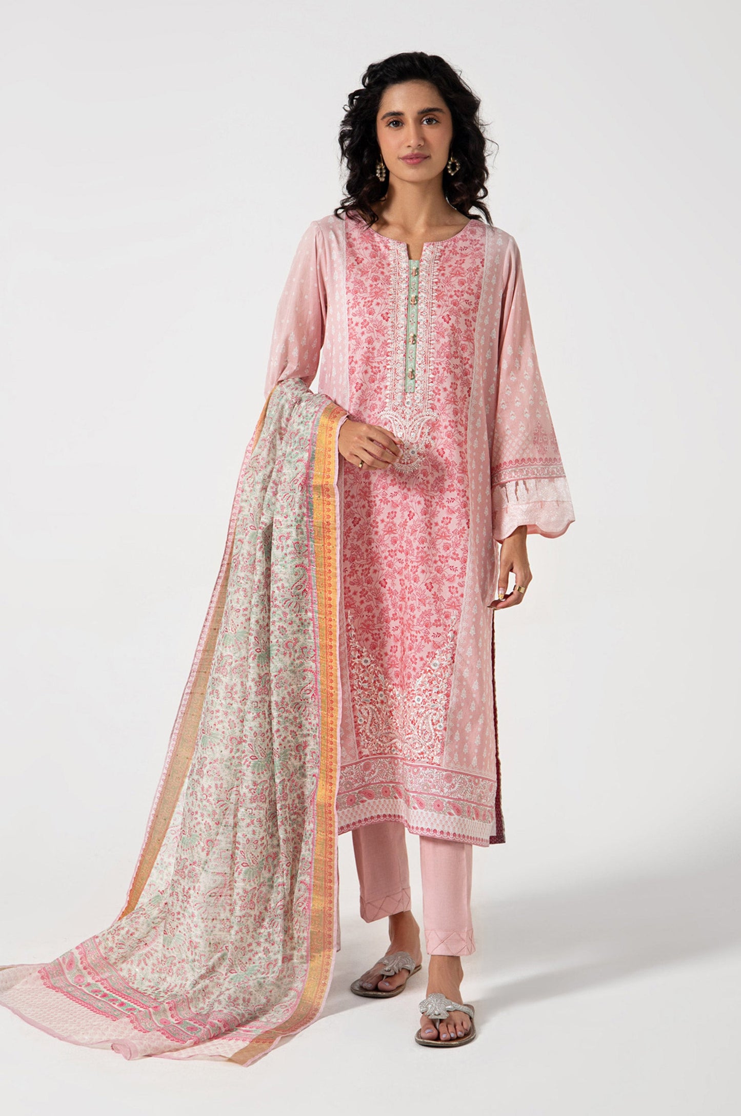 Stitched 3 Piece Embroidered Lawn with Sequins Zari Suit