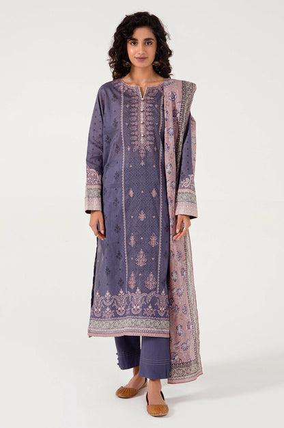 Stitched 3 Piece Embroidered Lawn with Cotton Net Suit