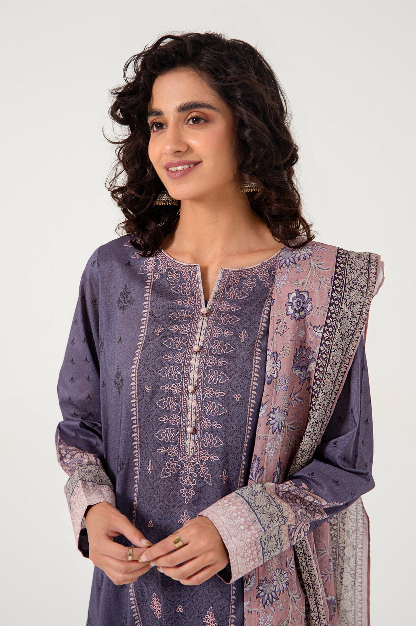 Stitched 3 Piece Embroidered Lawn with Cotton Net Suit