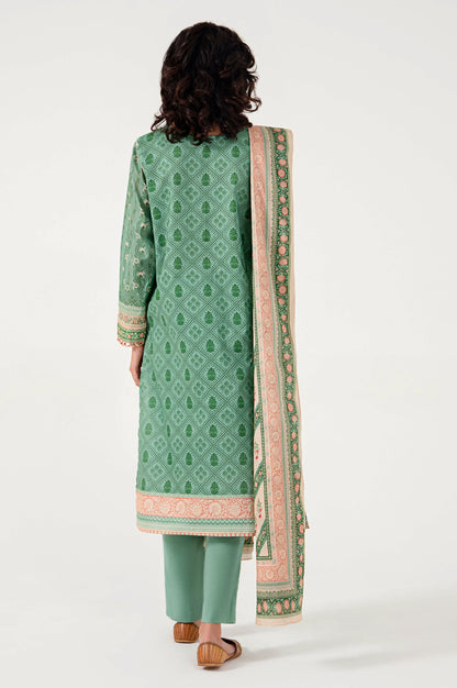 Stitched 3 Piece Embroidered Lawn with Cotton Net Suit
