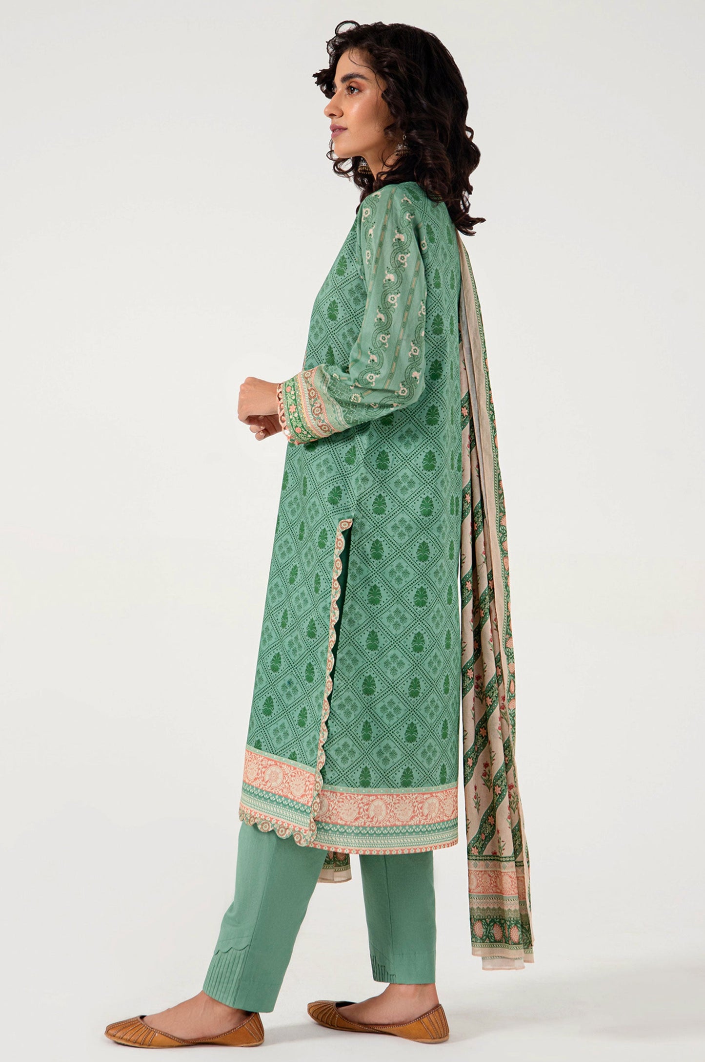 Stitched 3 Piece Embroidered Lawn with Cotton Net Suit