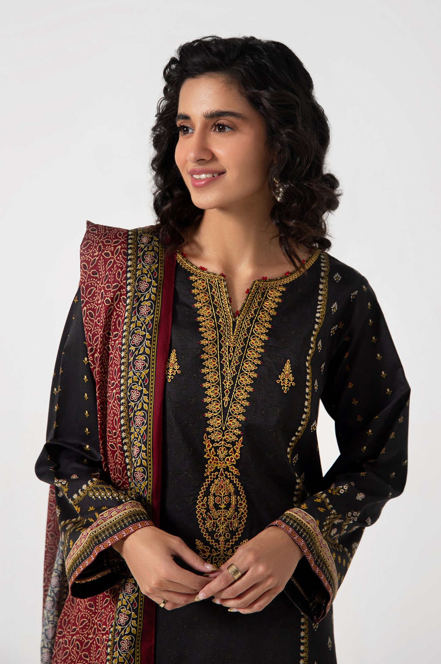 Stitched 3 Piece Embroidered Lawn with Cotton Net Suit