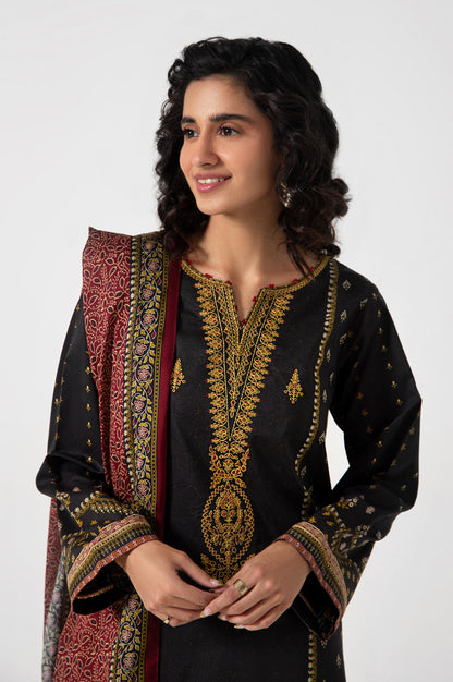 Stitched 3 Piece Embroidered Lawn with Cotton Net Suit