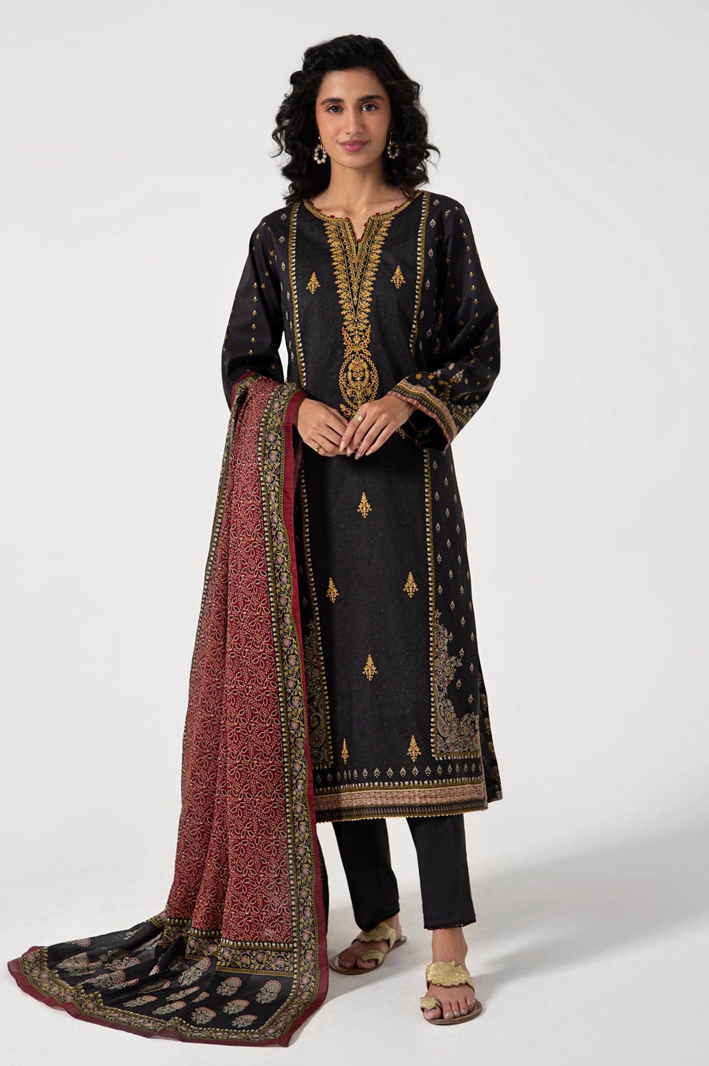 Stitched 3 Piece Embroidered Lawn with Cotton Net Suit