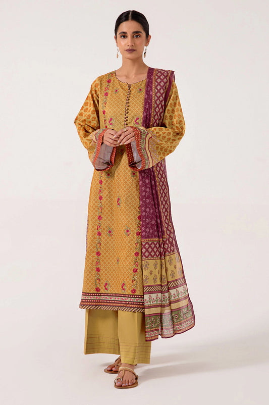 Stitched 3 Piece Embroidered Lawn with Cotton Net Suit
