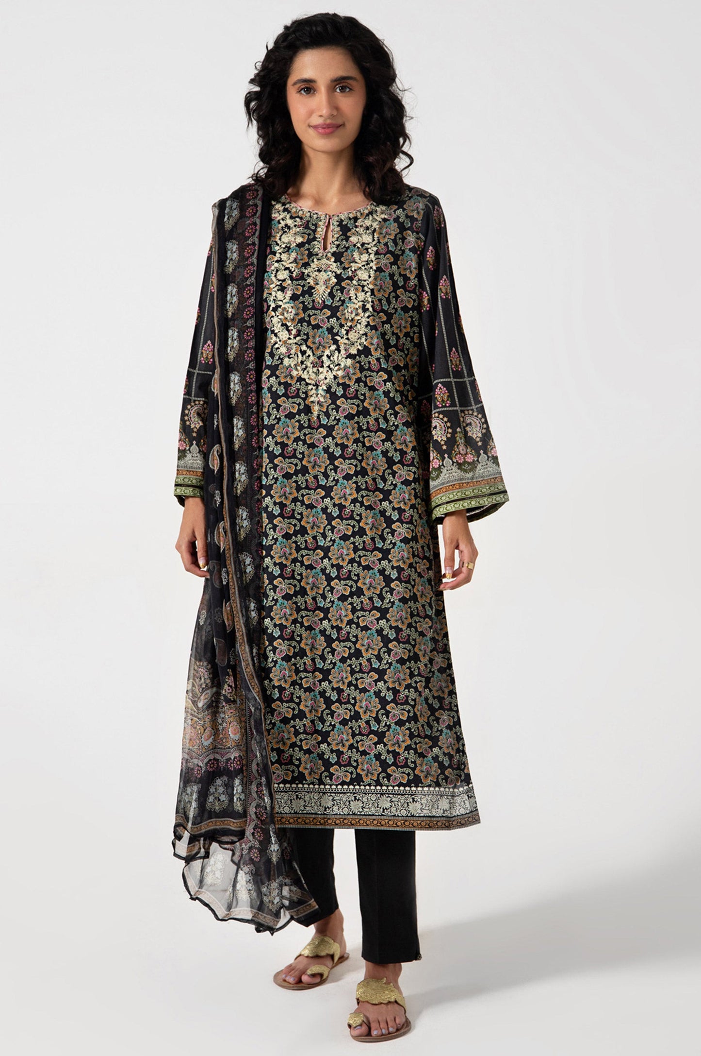 Stitched 3 Piece Embroidered Lawn with Chiffon Suit