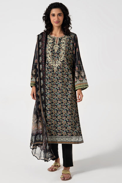 Stitched 3 Piece Embroidered Lawn with Chiffon Suit