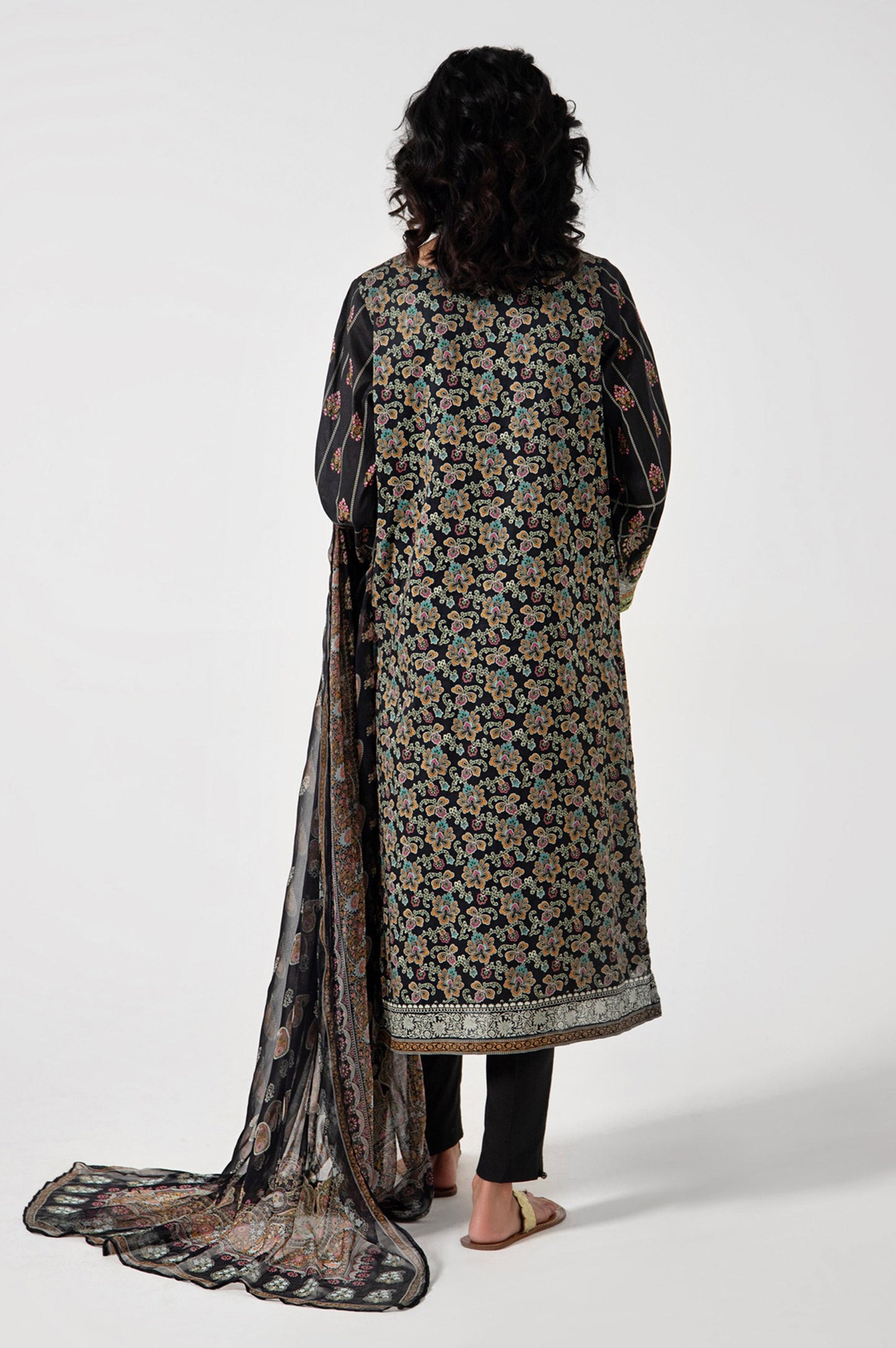 Stitched 3 Piece Embroidered Lawn with Chiffon Suit