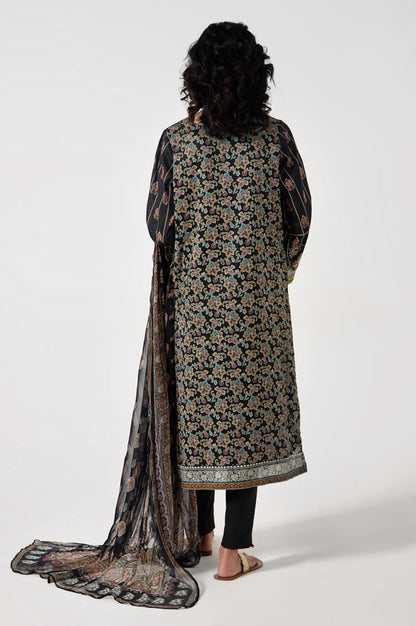 Stitched 3 Piece Embroidered Lawn with Chiffon Suit