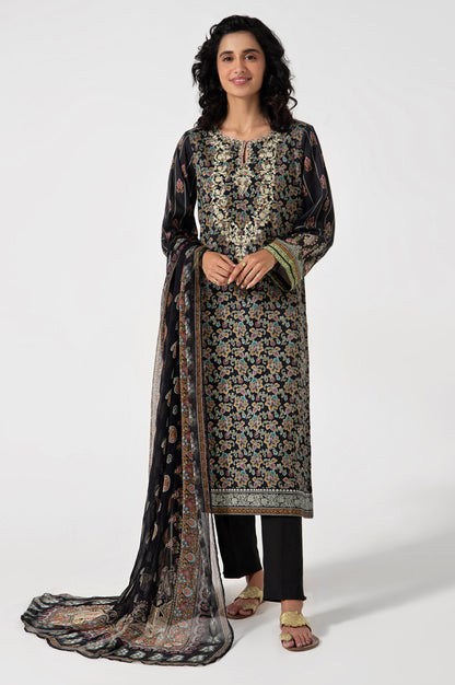 Stitched 3 Piece Embroidered Lawn with Chiffon Suit