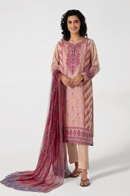 Stitched 3 Piece Embroidered Lawn with Chiffon Suit