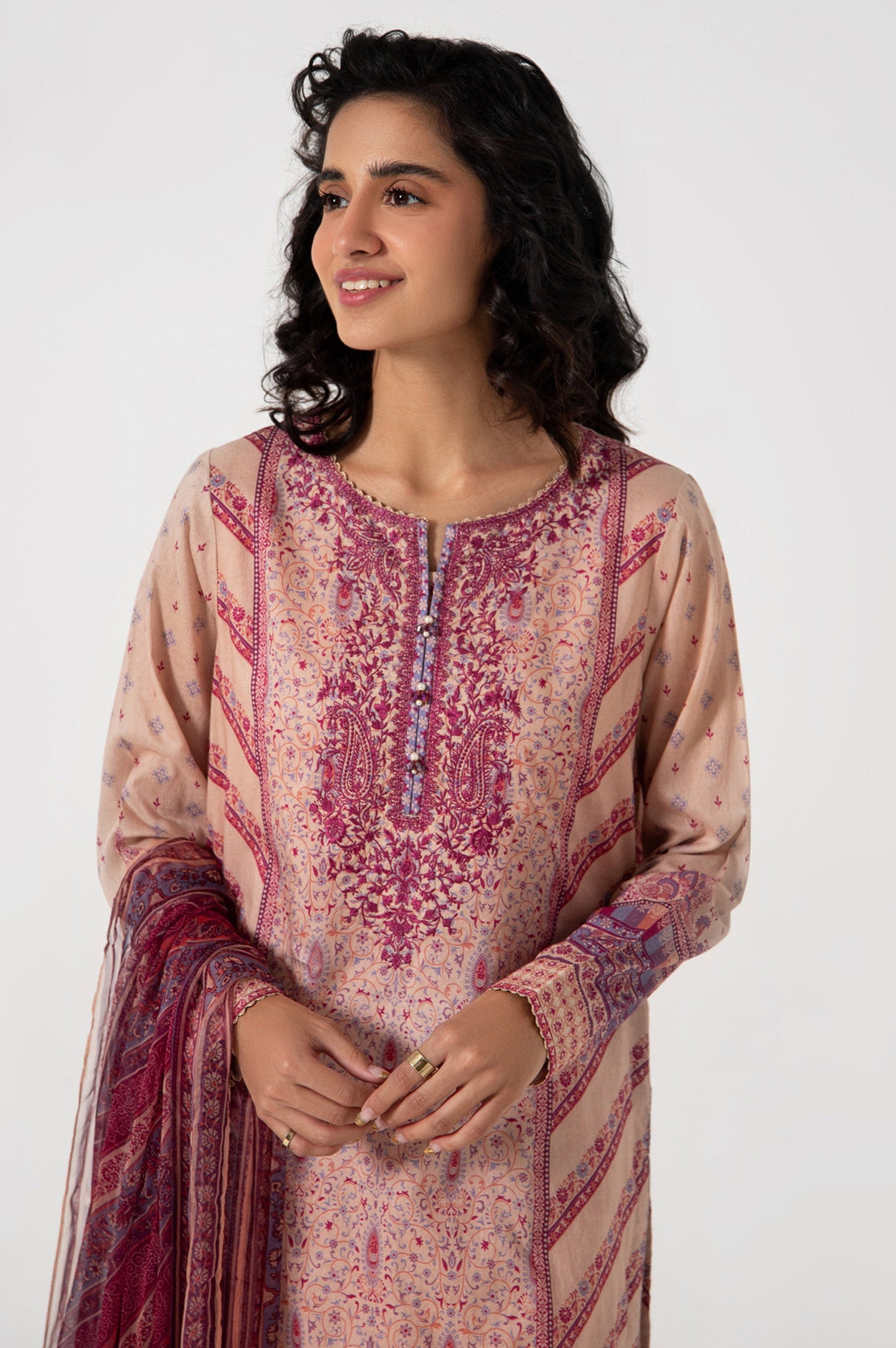 Stitched 3 Piece Embroidered Lawn with Chiffon Suit