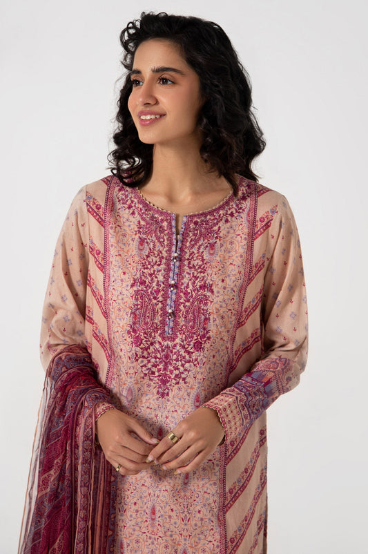 Stitched 3 Piece Embroidered Lawn with Chiffon Suit
