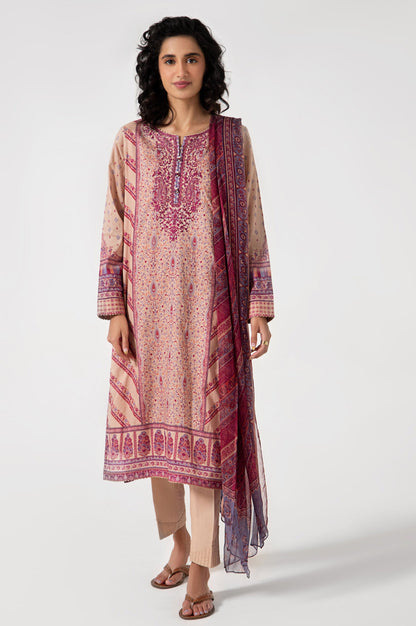 Stitched 3 Piece Embroidered Lawn with Chiffon Suit