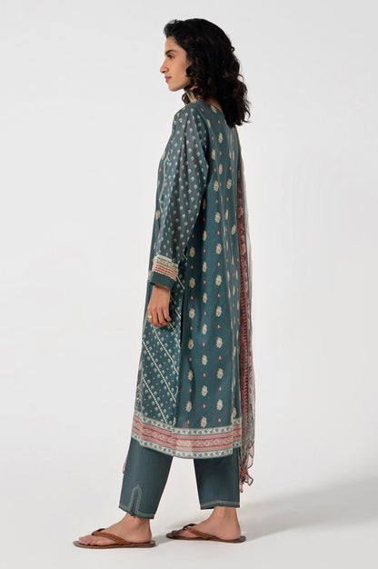Stitched 3 Piece Embroidered Lawn with Chiffon Suit