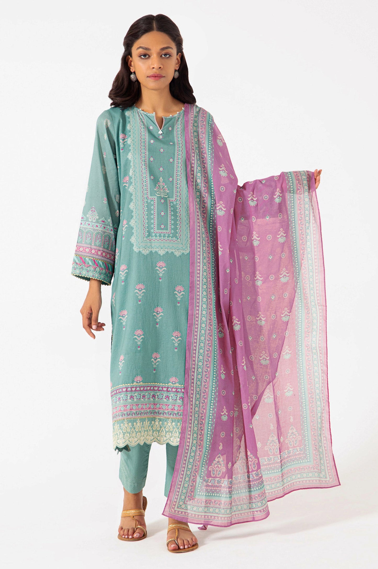 Stitched 3 Piece Embroidered Slub Lawn Suit