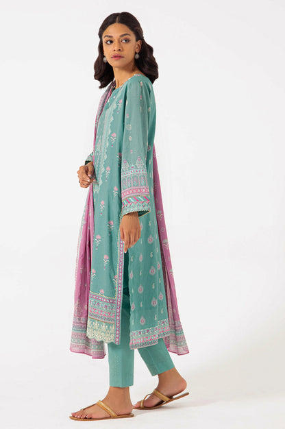 Stitched 3 Piece Embroidered Slub Lawn Suit