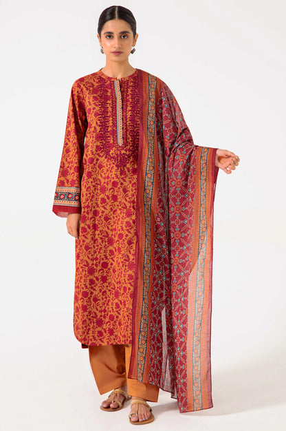 Stitched 3 Piece Embroidered Slub Lawn Suit