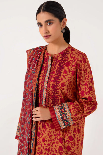 Stitched 3 Piece Embroidered Slub Lawn Suit