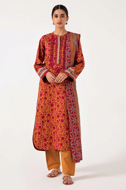 Stitched 3 Piece Embroidered Slub Lawn Suit