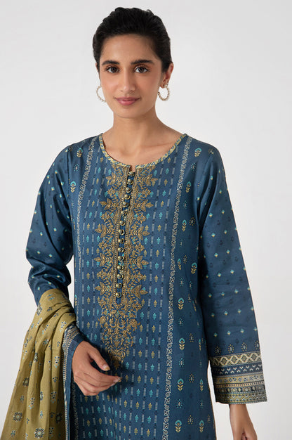 Stitched 3 Piece Embroidered Slub Lawn Suit
