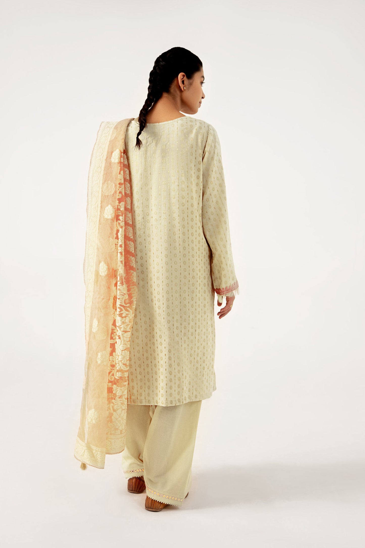 Unstitched 3 Piece Maysuri Jacquard Shirt with Cotton Net Jacqaurd Dupatta